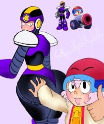 1boy 1boy1girl 1femboy 1girl1boy 1girls all_my_art_is_a_joke ass_grab bonnie_(brawl_stars) brawl_stars crackship flash_man hi_res highres mega_man mega_man(classic) mega_man_2 no_porn no_sex not_nsfw not_porn self_upload sillywillydillydally simple simple_coloring simple_shading thumbs_up