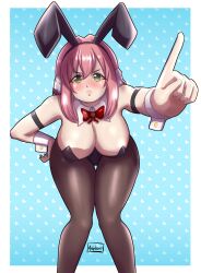 1girls angelox27 bunny_ears bunny_girl bunnysuit cleavage female female_only green_eyes heart-shaped_pupils pantyhose revealing_clothes