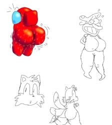 1boy 1femboy 2girls among_us among_us_red anus anus_peek big_ass big_breasts big_butt black_and_white eyelashes eyeliner furry llama_maniac looking_at_viewer looking_back no_sex pizzelle pussy self_upload sketch sonic_(series) sonic_the_hedgehog_(series) sugary_spire sweat tails tails_the_fox worried_expression