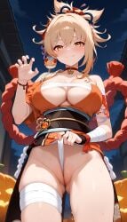 1girls ai_generated arm_tattoo bangs big_ass big_breasts big_butt blonde_female blonde_hair blonde_hair genshin_impact hair_ornament high_resolution highres hoyoverse jasse looking_at_viewer panties puffy_pussy pussy tagme yoimiya_(genshin_impact)