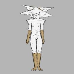 anthro belly belly_button bird bird_girl body_writing escale feathered_wings feathers female female_only full_body fur furry harpy harpy_girl harpy_humanoid naked naked_female navel neck_tuft no_humans nude nude_female simple_background simple_shading size_chart small_breasts solo solo_female solo_focus