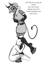1boy 1girls ballbusting cbt celera_prime clothed_female clothed_female_nude_male cock_and_ball_torture demon demon_girl dominant_female female femdom holding_leg male nude nude_male pain standing_on_balls submissive_male tagme