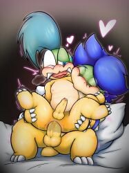 absurd_res anal anal_sex anthro big_penis blue_eyebrows blue_eyes blue_hair blue_shell blush bracelet brother_(lore) brothers_(lore) claws duo eyebrows finger_claws genitals hair heart_shape hi_res incest_(lore) jewelry koopa koopaling larry_koopa licking ludwig_von_koopa male male/male mario_bros nintendo nipple_fetish nipple_lick nipple_play nipples penetration penis scalie shell sibling_(lore) spiked_bracelet spikes toe_claws tongue yamausagi0619