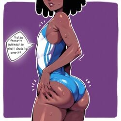 ass_focus ass_grab big_ass dark-skinned_femboy dark_skin dreadlocks gay papagaimon simple_background solo swimsuit trap