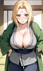 1girls ai_assisted ai_generated big_breasts big_thighs blonde_hair cleavage clothes_lift female female_focus kimono konoha light-skinned_female naruto naruto_(series) naruto_arts naruto_arts naruto_shippuden nude pervert tsunade tsunade_senju twintails undressing voluptuous voluptuous_female