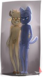 2017 5_fingers anthro blue_eyes blue_fur brown_eyes brown_fur caprine cartoon_network chi_chi crossover drockdraw duo erection feline fur furry goat gumball_watterson hooves kiki_(miracle_star) male mammal miracle_star navel nipples nude penis simple_background smile the_amazing_world_of_gumball uncut whiskers yaoi young