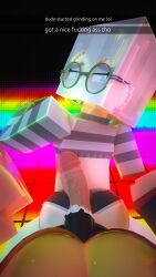 1boy 1boy1futa 1girls 3d blue_eyes breasts brianna_bones cuteskyler dance_floor dark-skinned_futanari dark_skin femboy futa_on_male grinding grinding_on_penis huge_cock mine-imator minecraft party pov rave ripped_shorts round_glasses short_sweater snapchat sweater