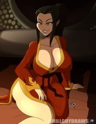 alternate_version_available arm_support artist_name artist_signature avatar_the_last_airbender azula bed bedroom bedroom_eyes big_breasts breasts brown_hair busty busty_female canonical_scene cleavage frostbiteboi patreon_logo patreon_username pose posing prince princess robe robe_only royal royalty scene_interpretation shadow suggestive suggestive_look suggestive_pose textless textless_version