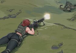 butt female_vs_trapdoor_lilypad forced_sex impregnation leggings machine_gun monster_hunter naked_female red_hair thigh_holster vest vore zerogravitas