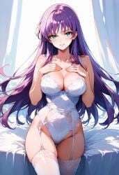 1girls ai_generated athena_(saint_seiya) blue_green_eyes breasts breasts_focus deity female female_focus female_only goddess lingerie long_hair looking_at_viewer purple_hair saint_seiya saori_kido sexy shounen_jump shueisha smile solo solo_female solo_focus toei_animation very_long_hair voluptuous voluptuous_female white_lingerie wide_hips