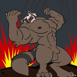 abs angry animal_genitalia anthro armpits balls biceps guardians_of_the_galaxy male male_only mammal marvel nipples nude pecs raccoon rocket_raccoon sheath terrykurosu