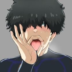 black_hair blue_lock green_eyes ikki_niko tongue_out