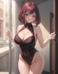 1girls 2023 ai_generated ai_hands anime_nose clothed_female curvy large_breasts red_hair short_hair stable_diffusion thick_thighs undercolor_(hair)