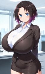 1girls ai_generated big_breasts black_hair blue_eyes breasts_bigger_than_head dragon_maid elma_(dragon_maid) enormous_breasts ftggtgg gigantic_breasts gradient_hair huge_ass huge_breasts hyper_breasts large_breasts massive_breasts miniskirt miss_kobayashi's_dragon_maid office office_lady purple_hair short_hair smile solo solo_female solo_focus thick_thighs voluptuous voluptuous_female