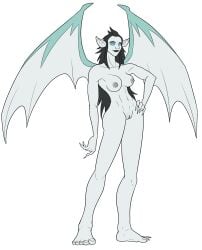 bat black_hair black_lips blue_eyes breasts claws creature_commandos dc dc_comics dcu feet female genitals gojirag hair hand_on_hip hi_res leaf-nosed_bat lips mammal microbat nipples nosferata nude nude_female pointy_ears pussy solo toes vampire vampire_bat wings yangochiropteran