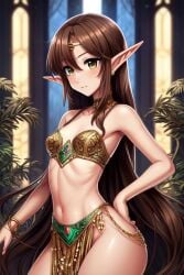 ai_generated belly_dancer brown_hair dancer elf loincloth melaniefr pelvic_curtain slavegirl slender_body small_breasts