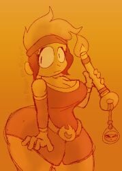 1girls amber_(brawl_stars) ass big_ass big_breasts big_butt brawl_stars breasts curvy curvy_figure fat_ass female female_only fire huge_ass huge_butt large_ass large_butt nervous nervous_face orange_background orange_body orange_hair orange_skin poggopinpanpun