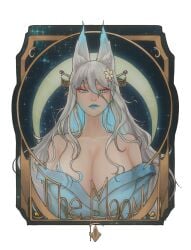 big_breasts border breasts fox fox_ears fox_girl goddess huge_breasts kitsune miya_kitashima moon portrait smug