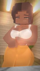 1girls 3d abs brown_hair looking_at_viewer mine-imator minecraft revealing shiny shiny_abs shiny_skin solo solo_female sweat sweaty sweaty_abs sweaty_body tagme vanessa_mcloy video