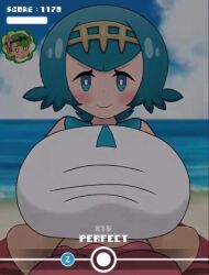 2girls beach big_breasts big_penis blue_eyes blue_hair blush bouncing_breasts breast_grab breast_squeeze breasts breasts_bigger_than_head cum futanari lana's_mother_(pokemon) mallow_(pokemon) milf oppai_loli paizuri paizuri_only paizuri_under_clothes pokemon round_breasts shortstack sunset swimsuit tagme tights titjob video