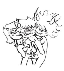 1girls 2boys alien alien_genitalia alien_humanoid blush_lines crying_with_eyes_open gamzee_makara homestuck homestuck_troll horns karkat_vantas nervous no_color sandwich_position sandwiched sticking_out_tongue terezi_pyrope threesome