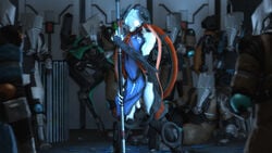 3d 5_fingers alien corpus crewman_(warframe) dancing flaccid girly group male moa_(warframe) mrflaptastic nezha_(warframe) penis pole pole_dancing solo_focus source_filmmaker warframe