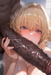 ai_generated big_breasts big_penis dark-skinned_male dark_skin fate_(series) female human_female interracial jeanne_d'arc_(fate) light-skinned_female light_skin male male/female massive_breasts sucking tora_raz tora_tora