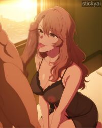 ai_generated anime_style brown_hair oshi_no_ko penis_on_face saitou_miyako stickyai