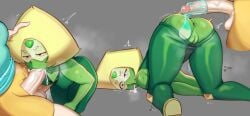 after_sex angry ass asshole blowjob clothed clothed_sex condom fucked_silly gem_(species) green_skin oral pearl_(steven_universe) penis peridot_(steven_universe) pussy steven_universe tears yellow_hair