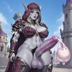 , ai_generated condom futa_focus futanari pubic_hair sylvanas_windrunner world_of_warcraft