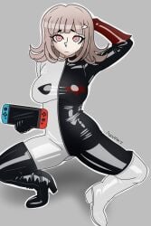 azureemmi_(artist) breasts danganronpa danganronpa_2:_goodbye_despair latex latex_suit nanami_chiaki nintendo_switch rubber rubber_suit