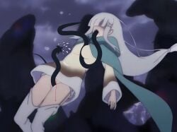 1girls black_tentacles bleeding_from_pussy blue_coat boob_job boots breasts cloak clothed cloudy_sky creature cum cum_in_mouth cum_on_body dress dress_lift emilia_(re:zero) female girl long_hair monster open_mouth pussy re:zero_kara_hajimeru_isekai_seikatsu rubbing rubbing_pussy silver_hair snowy_background suspended tentacle thighs tr3ny waist white_boots without_panties without_pants without_underwear