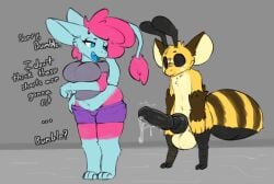 arthropod balls bee big_balls bodily_fluids breasts bumble_(sarekarandesian) clothing female furry genital_fluids genitals hymenopteran insects knot kyenna_(sarekarandesian) male male/female mammal penis precum rodent sarek_aran_desian