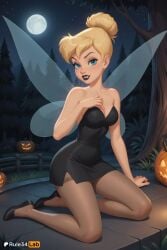 1girls ai_generated artist_name bare_shoulders black_dress black_footwear black_lips blonde_hair blue_eyes breasts brown_pantyhose cleavage collarbone disney dress fairy fairy_wings forest full_body full_moon hair_bun halloween hand_on_own_chest hi_res high_heels jack-o'-lantern lipstick looking_at_viewer makeup medium_breasts moon night night_sky outdoors pantyhose peter_pan_(disney) ponytail pumpkin rule34lab short_dress short_hair single_hair_bun sitting sky solo star_\(sky\) starry_sky strapless strapless_dress thighband_pantyhose tinker_bell tree watermark wings yokozuwari