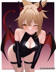 1girls 2d 2d_(artwork) 2d_artwork ;) blush blush_face blushing_at_viewer blushing_female breasts brown-haired_female brown_hair busty busty_female busty_girl cleavage demon_girl demon_horns demon_humanoid demon_tail demon_wings digital digital_art digital_drawing digital_drawing_(artwork) digital_media digital_media_(artwork) drawing eye_closed eyebrows_visible_through_hair female female_focus female_only fishnet_legwear fishnet_stockings fishnet_thigh_highs fishnet_thighhighs genshin_impact grin grinning grinning_at_viewer groin hair_between_eyes high_resolution highres horn horns inguinal_crease inguinal_ligament large_breasts lean_figure leaning leaning_forward legwear long_hair looking_at_viewer narawannko narrow_waist one-eye_closed one_eye_closed one_eye_open ponytail purple_background red_horn red_horns red_wings short_ponytail shoulders simple_background slender_body slender_waist slim_waist smile smiley_face smiling smiling_at_viewer solo standing stockings thigh_gap thigh_highs thighhighs thighs upper_body wings wink winking winking_at_viewer winking_eye yellow-eyed_female yellow_eyes yoimiya_(genshin_impact)