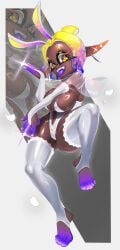 artist_request big_ass_forehead_lmao big_breasts big_forehead bunny_ears dancing dark-skinned_female dark_skin feet frye_(splatoon) frye_onaga huge_breasts inkling long_ears revealing_clothes splatoon splatoon_(series) splatoon_3 tentacle tentacle_hair thick_thighs thighhighs tongue tongue_out