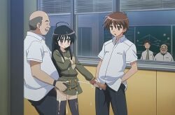 ai_generated anime_screencap bald_male black_hair blush cheating cuckold cuckolding cum_on_skirt cum_spurt edit edited edited_screencap handjob long_hair netorare ntr pouting sakai_yuuji school_uniform schoolgirl screenshot screenshot_edit sex shakugan_no_shana shana standing stockings third-party_edit