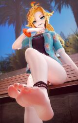 1girls 3d anklet bare_legs barefoot black_toenails dokibird dokibird_(beach_episode) feet female foot_fetish foot_focus green_eyes indie_virtual_youtuber light-skinned_female light_skin mostly_clothed orange_hair pippersad presenting_feet soles solo thighs toes virtual_youtuber vtuber