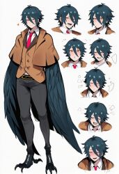 1boy ai_generated crow detective harpy kortai novelai only_male original_character reference_sheet tagme vandal_duskcorvus