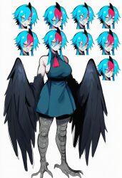 1girls ai_generated assasian cassowary charlotte_kallister harpy kortai model novelai original_character reference_sheet tagme