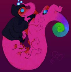 1boy aster_(look_outside) balls ballsack blowing_bubbles blue_chastity_cage blue_eyes blush bubble bubbles caged caged_cock chastity_cage chastity_device dream_eater_(look_outside) lock look_outside male male_only monster multi_limb multicolored_tail nervous nervous_expression nervous_face nervous_sweat non-human non-human_head non-human_only penis pink_body poolside_dream robe robe_only solo sweat sweatdrop sweating toony trunk_(anatomy) unusual_eyes