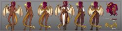 1girl absurdres ass boots breasts brown_boots completely_nude d-rex dragon_girl dragon_tail dragon_wings highres horns kneehighs large_breasts long_hair looking_at_viewer multicolored_hair navel nipples nude original purple_hair pussy red_hair shirt smile socks standing tail two-tone_hair wand white_shirt wings