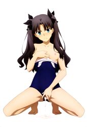 1girl after_sex after_vaginal ai_generated barefoot black_hair blue_eyes blue_one-piece_swimsuit blush breasts brown_hair censored closed_mouth clothes_pull clothing_aside collarbone competition_school_swimsuit covered_navel covering_one_breast covering_privates cum cum_in_pussy cum_pool cumdrip fate_(series) frown full_body hair_ribbon kneeling long_hair long_legs looking_at_viewer medium_breasts new_school_swimsuit nipples one-piece_swimsuit one-piece_swimsuit_pull parted_bangs pussy ribbon school_swimsuit simple_background small_breasts solo spread_legs spread_pussy swimsuit swimsuit_aside tohsaka_rin transparent_background two_side_up white_background