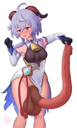 big_balls equine_penis futanari ganyu_(genshin_impact) holding_penis horsecock huge_cock low_hanging_balls saggy_balls self_upload solo tears truth_cola uncensored veiny_penis