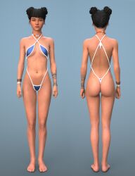 1girls 3d amanda_thomas bikini black_hair blue_bikini daz_studio female female_only front_and_back full_body life_is_strange life_is_strange:_reunion solo swimsuit thong_bikini