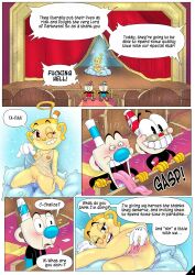 ass comic cuphead cuphead_(game) flashing ms._chalice mugman pussy pussy_juice spreading_pussy tits transparent_clothing vcpvip