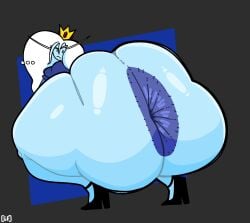 1girls adventure_time adventure_time:_fionna_&_cake anus ass ass_focus big_anus big_ass blue_skin crown cyan_skin dress dress_lift ghostfuckrr high_heels ice_queen_(adventure_time) looking_at_viewer looking_back pantless white_hair