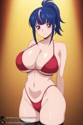 hikari_myodo cardfight!!_vanguard myodo_hikari unjobdespiert ai_generated 1female looking_at_viewer curvy huge_breasts huge_ass big_breasts big_ass 1girls breasts 2026 artist_name watermark hi_res highres high_quality high_resolution patreon_username patreon 1girl swimsuit bikini solo blue_hair red_bikini highleg navel smile highleg_bikini multicolored_hair ponytail thighhighs cleavage streaked_hair red_eyes arms_behind_back blush bangs collarbone large_breasts red_hair black_thighhighs thighs closed_mouth
