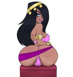desiree desiree_(human) danny_phantom vanillasketchy tagme back_view viewed_from_behind looking_at_viewer looking_back black_hair long_hair one_eye_covered blue_eyes makeup smile breasts large_breasts topwear slim_waist wide_hips ass ass_focus panties sitting huge_ass