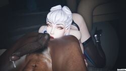 1boy 1girls 3d azexnsfw balls blender cock cum cum_dripping_from_penis dark-skinned_male dark_skin double_bun earrings evelynn evelynn_(league_of_legends) female female_rimming_male high_heels indoors interracial k/da_all_out_evelynn k/da_all_out_series k/da_evelynn k/da_series league_of_legends light-skinned_female light_skin long_hair looking_at_viewer male male/female on_knees orange_eyes pantyhose partial_male penis rimjob rimming rimming_male silver_hair straight submissive submissive_female tongue tongue_out